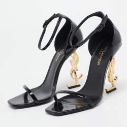 Pre Owned Saint Laurent Black Patent Leather Opyum Ankle Strap Sandals Size 37.5