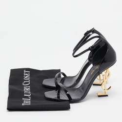 Pre Owned Saint Laurent Black Patent Leather Opyum Ankle Strap Sandals Size 37.5