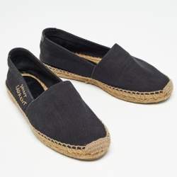 Pre Owned Saint Laurent Black Canvas Embroidered Espadrille Flats Size 38