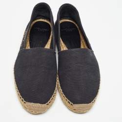 Pre Owned Saint Laurent Black Canvas Embroidered Espadrille Flats Size 38