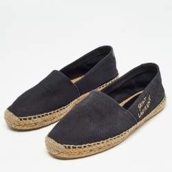 Pre Owned Saint Laurent Black Canvas Embroidered Espadrille Flats Size 38