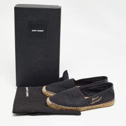 Pre Owned Saint Laurent Black Canvas Embroidered Espadrille Flats Size 38