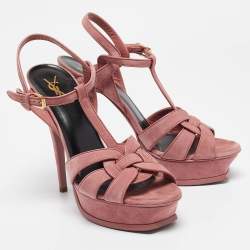 Saint Laurent Pink Suede Tribute Sandals Size 40