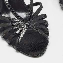 Saint Laurent Black Embossed Python Strappy Slingback Sandals Size 39