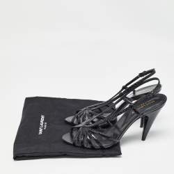 Saint Laurent Black Embossed Python Strappy Slingback Sandals Size 39