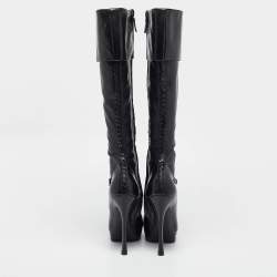 Saint Laurent Black Python and Leather Knee Length Boots Size 39