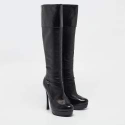 Saint Laurent Black Python and Leather Knee Length Boots Size 39