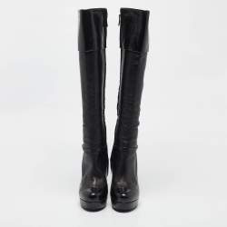 Saint Laurent Black Python and Leather Knee Length Boots Size 39