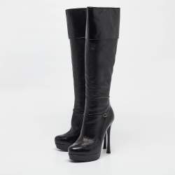 Saint Laurent Black Python and Leather Knee Length Boots Size 39