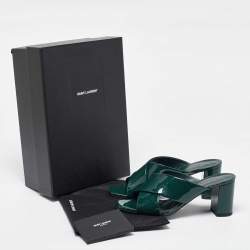 Pre Owned Saint Laurent Green Patent Leather Loulou Slide Sandals Size 39