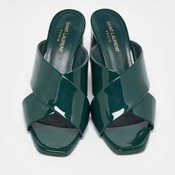 Pre Owned Saint Laurent Green Patent Leather Loulou Slide Sandals Size 39