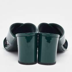 Pre Owned Saint Laurent Green Patent Leather Loulou Slide Sandals Size 39