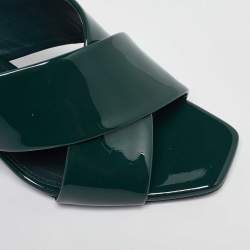 Pre Owned Saint Laurent Green Patent Leather Loulou Slide Sandals Size 39