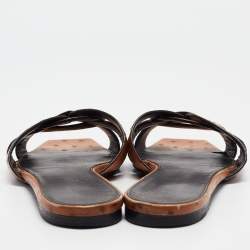 Saint Laurent Brown Ostrich Tribute Flat Slides Size 40