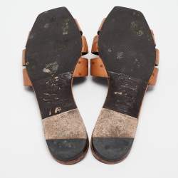 Saint Laurent Brown Ostrich Tribute Flat Slides Size 40