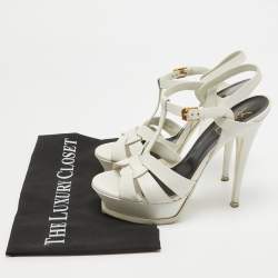 Saint Laurent White Leather Tribute Ankle Strap Sandals Size 38