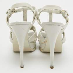 Saint Laurent White Leather Tribute Ankle Strap Sandals Size 38