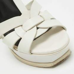 Saint Laurent White Leather Tribute Ankle Strap Sandals Size 38