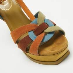Pre Owned Saint Laurent Multicolor Suede Tribute Ankle Strap Sandals Size 37