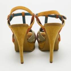 Pre Owned Saint Laurent Multicolor Suede Tribute Ankle Strap Sandals Size 37