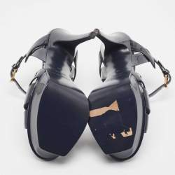 مملوكة مسبقًا Saint Laurent Navy Blue Patent Leather Tribute Sandals Size 36