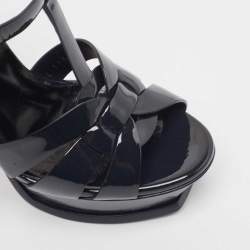 مملوكة مسبقًا Saint Laurent Navy Blue Patent Leather Tribute Sandals Size 36