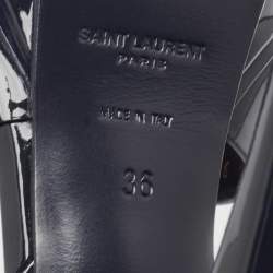 مملوكة مسبقًا Saint Laurent Navy Blue Patent Leather Tribute Sandals Size 36