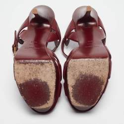 مملوكة مسبقًا Saint Laurent Burgundy Leather Tribute Ankle Strap Sandals Size 38.5