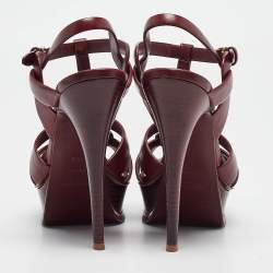 مملوكة مسبقًا Saint Laurent Burgundy Leather Tribute Ankle Strap Sandals Size 38.5