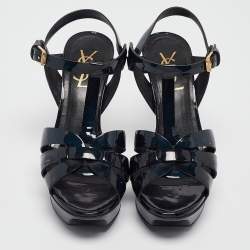مملوكة مسبقًا Saint Laurent Two Tone Patent Leather Tribute Sandals Size 36