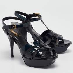 مملوكة مسبقًا Saint Laurent Two Tone Patent Leather Tribute Sandals Size 36