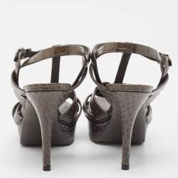 Pre Owned Saint Laurent Grey Embossed Croc Tribute Sandals Size 38.5