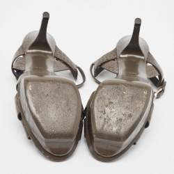 Pre Owned Saint Laurent Grey Embossed Croc Tribute Sandals Size 38.5