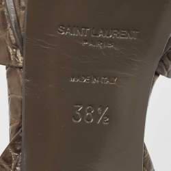 Pre Owned Saint Laurent Grey Embossed Croc Tribute Sandals Size 38.5