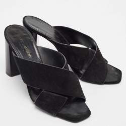 Saint Laurent Black Suede Loulou Slide Sandals Size 37.5
