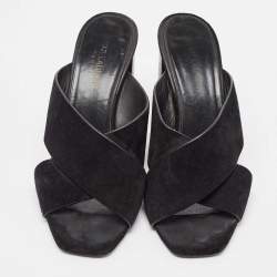 Saint Laurent Black Suede Loulou Slide Sandals Size 37.5