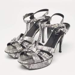 Pre Owned Saint Laurent Two Tone Embossed Python Tribute Sandals Size 38.5