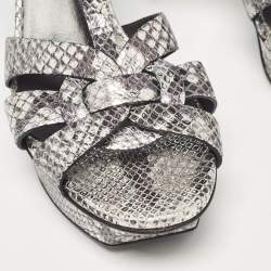 Pre Owned Saint Laurent Two Tone Embossed Python Tribute Sandals Size 38.5
