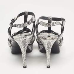 Pre Owned Saint Laurent Two Tone Embossed Python Tribute Sandals Size 38.5