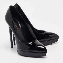 Saint Laurent Black Patent Leather Janis Platform Pumps 40