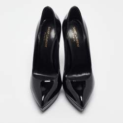 Saint Laurent Black Patent Leather Janis Platform Pumps 40