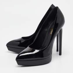 Saint Laurent Black Patent Leather Janis Platform Pumps 40