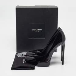 Saint Laurent Black Patent Leather Janis Platform Pumps 40