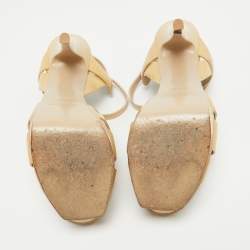 Pre Owned Saint Laurent Beige Patent Leather Tribute Sandals Size 39