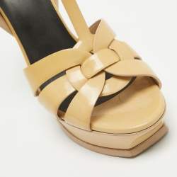 Pre Owned Saint Laurent Beige Patent Leather Tribute Sandals Size 39