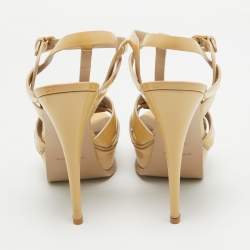 Pre Owned Saint Laurent Beige Patent Leather Tribute Sandals Size 39