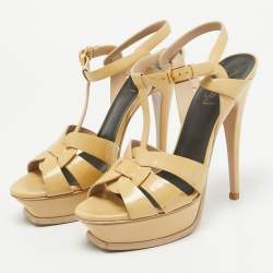 Pre Owned Saint Laurent Beige Patent Leather Tribute Sandals Size 39