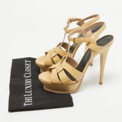 Pre Owned Saint Laurent Beige Patent Leather Tribute Sandals Size 39