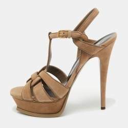 Saint Laurent Brown Suede Tribute Sandals Size 39