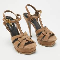 Saint Laurent Brown Suede Tribute Sandals Size 39
